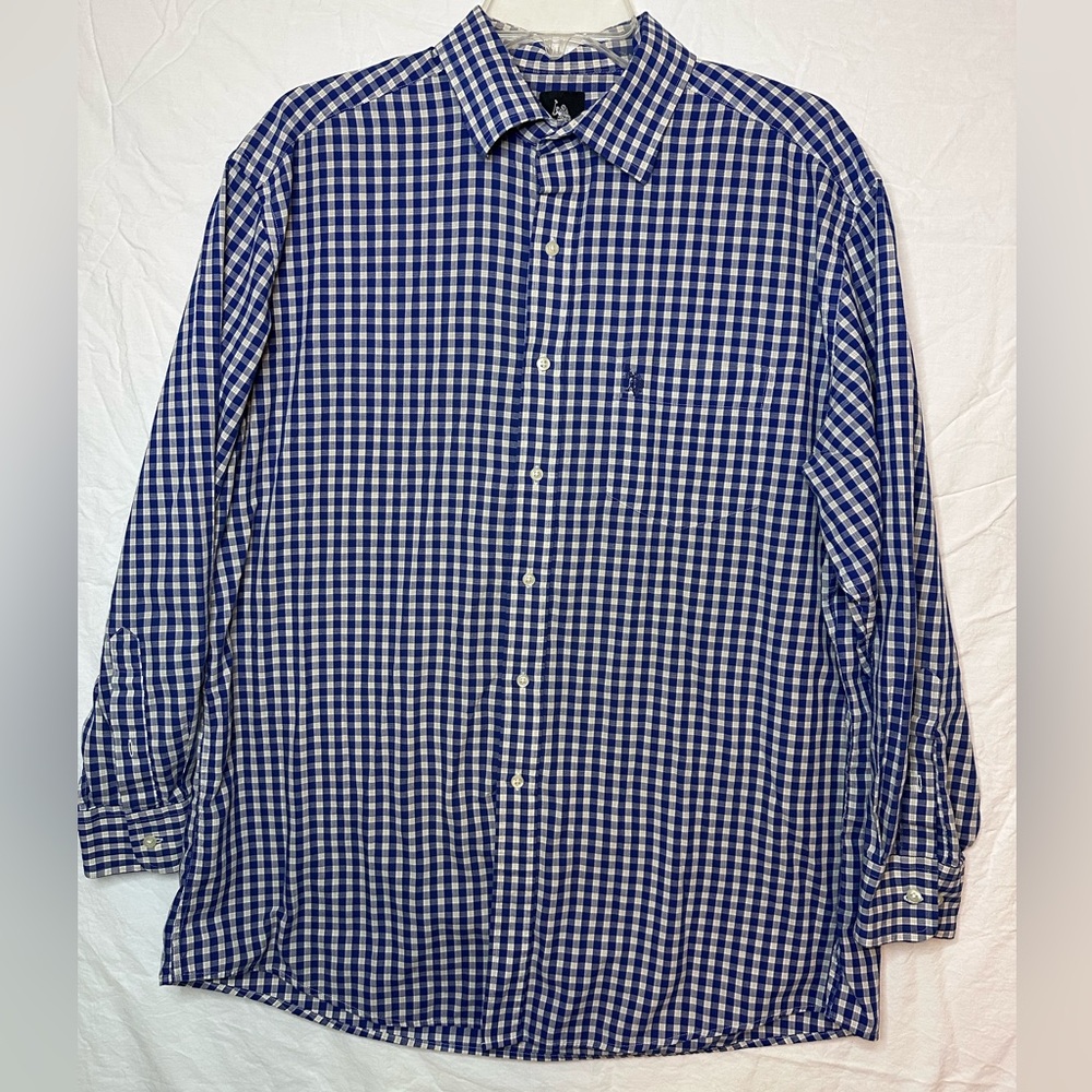 U.S. Polo Assn Blue White Gingham Button Down‎  Men’s L 16–16.5